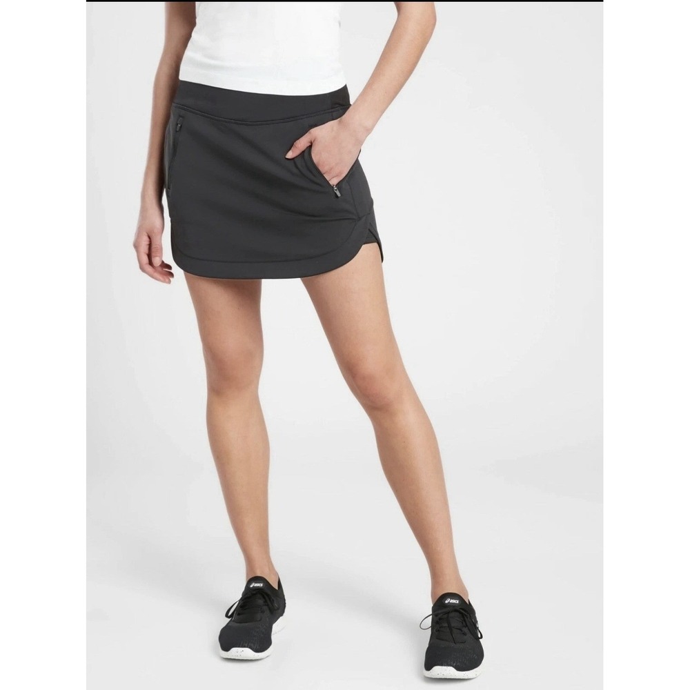 Athleta Fairway Golf Skort 16" Black High Rise Active Skirt Zip Pockets Small